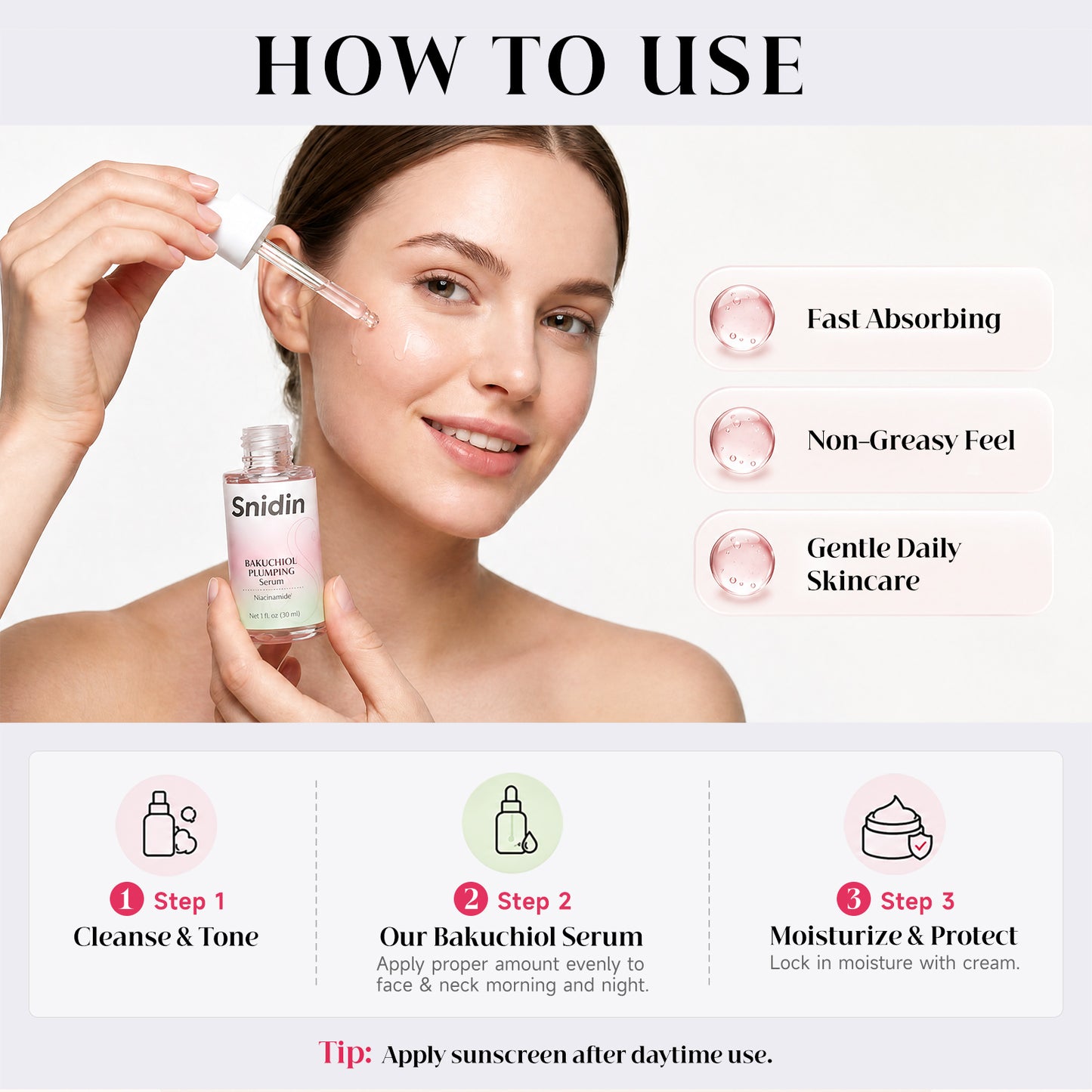 Snidin Bakuchiol Facial Serum-Vitamin C & Peptides-30ml
