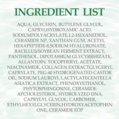 Ingredient list for hair growth spray displayed on a light green background.